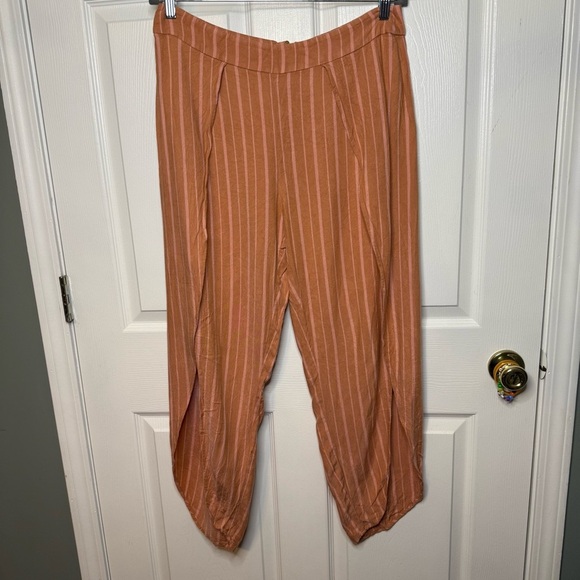 Free People Open Harem Pants Salmon Pink and Orange Stripes Size 12 GUC see pics - Picture 1 of 6